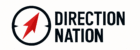 Direction Nation logo featuring a bold red compass arrow inside a black circular icon